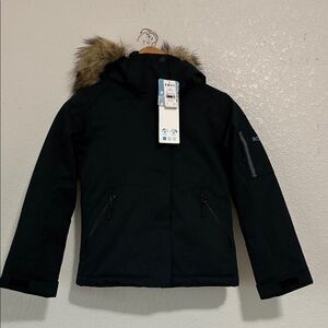 Roxy Kids Black Jacket with Faux Fur Hood Size 8